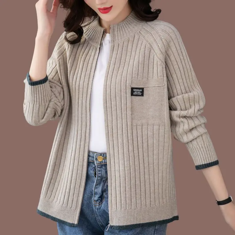 Top Trends: 2023 Autumn Winter Female Fashion Simplicity Solid Color Zipper Knitted Cardigan Women&#039;s Clothing Casual Long Sleeve Sweaters Shoppable Styles