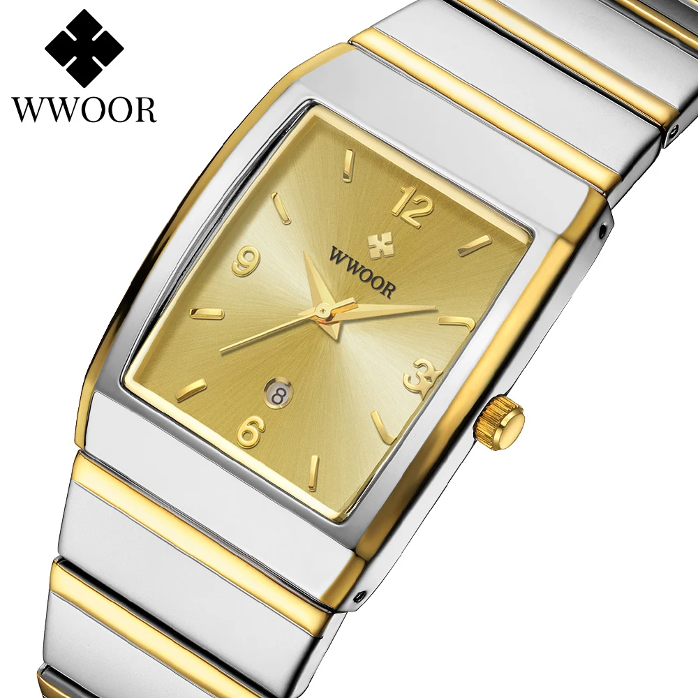 Top Trends: WWOOR Luxury Man&#039;s Square Watch For Men With Automatic Date Waterproof Stainless Steel Fashion Business Mens Quartz Wristwatches Shoppable Styles