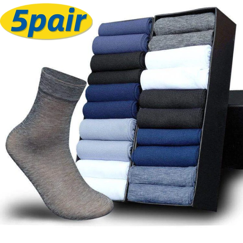 Top Trends: 5pair Bamboo Fiber Men Socks Summer Spring Sports Socks Sweat Thin Stripe Breathable Silk Long Sock Business Casual High Quality Shoppable Styles