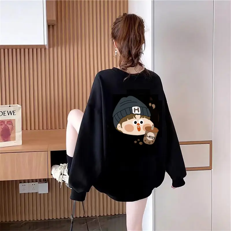 Top Trends: 2023 New Spring And Autumn Fashion Trend Lazy Round Neck Print Loose Relaxed Oversized Belly Covering Versatile Women's Sweater Shoppable Styles - Image 5