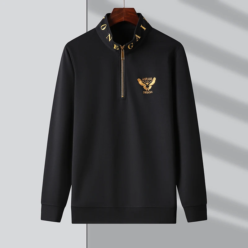 Top Trends: Top Grade Luxury New Brand Designer Casual Fashion Trendy Quarter Zip Pullover Hoodies Classic Edgy Sweatshirts Men's Clothes Shoppable Styles - Image 3