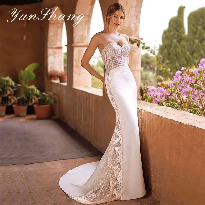 Top Trends: Yunshang Elegant Mermaid Wedding Dresses Women Lace Open Back Sweetheart Strapless Applique Bridal Gown Train Vestidos De Novia Shoppable Styles