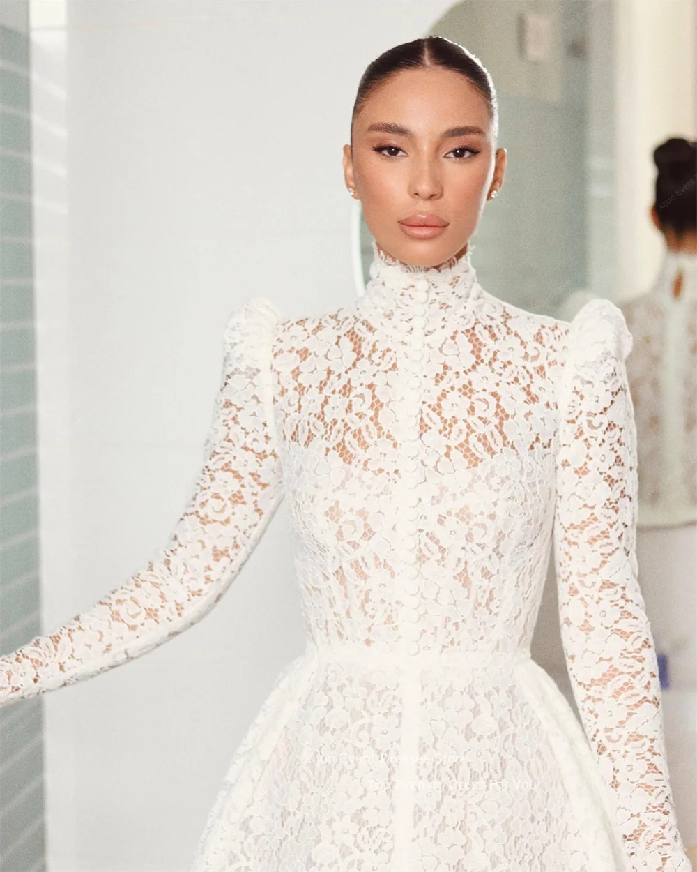 Top Trends: Xijun Lace Flower Wedding Dresses High Neck Full Sleeves Bridal Gowns Israel Bride Dresses For Women Robe De Mariage 2023 A-Line Shoppable Styles - Image 2