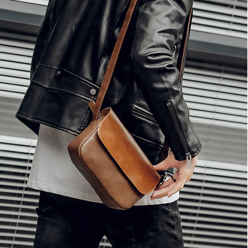 Top Trends: Japanese Style Men Chest Bag Mini Shoulder Bag PU Leather Retro Luxury Designer Male Business Crossbody Bags Bolsa Masculina Shoppable Styles