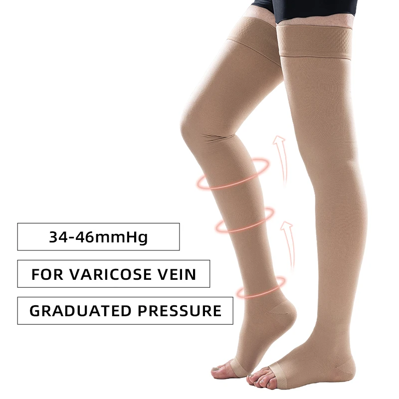 Top Trends: 1Pair Thigh High Open Toe Medical Compression Socks Elastic Sunscreen Anti-slip Sleep Care Varicose Veins Heal Quickly 34-46mmHg Shoppable Styles