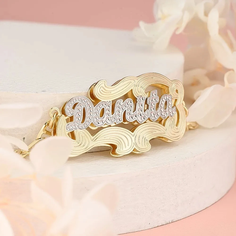 Top Trends: Customized Name Bangles Two Tone Gold Plated Stainless Steel 18K Gold Personalized Name Bracelets For Women Fashion Jewelry Shoppable Styles