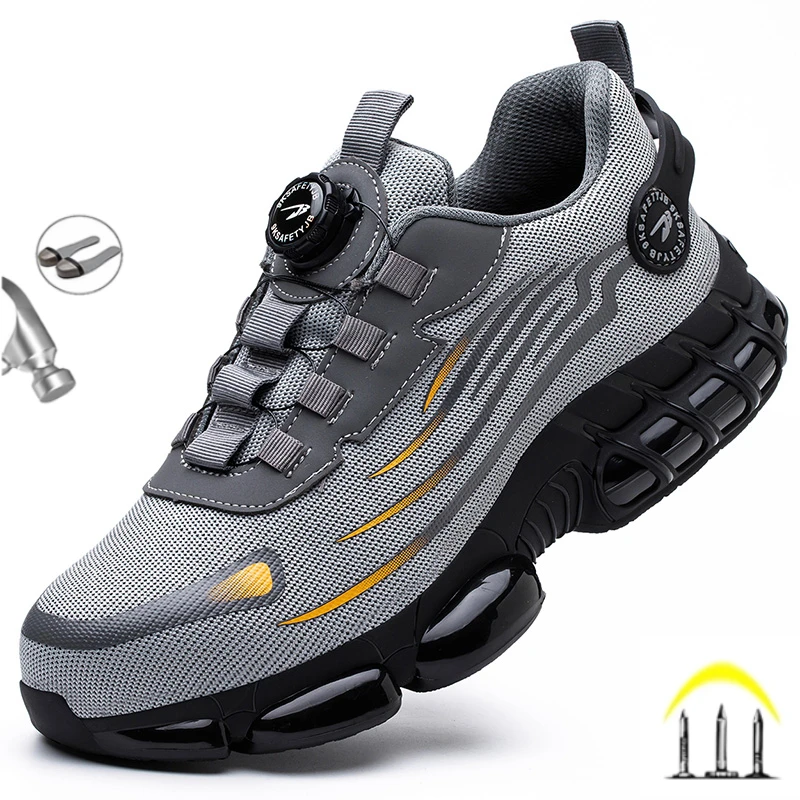 Top Trends: Fashion Rotating Button Work Safety Shoes For Men Anti-puncture Indestructible Sneakers Security Protective Boots Male Footwear Shoppable Styles