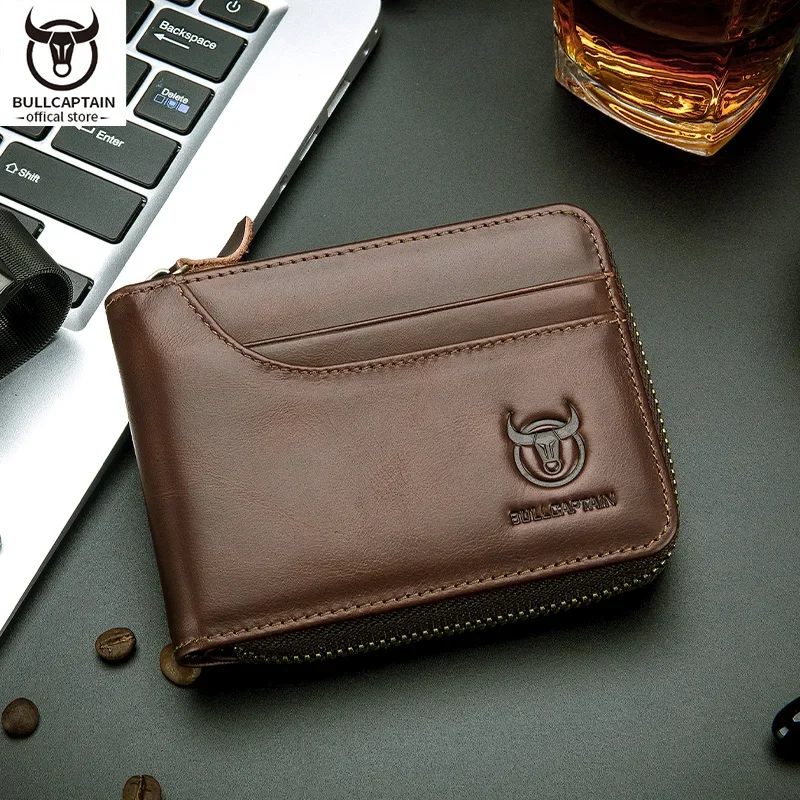 Top Trends: BULLCAPTAIN Men&#039;s Genuine Leather Wallet Business Casual Retro RFID Zipper Coin Purse Multi-Card Slot Cash Clip Shoppable Styles