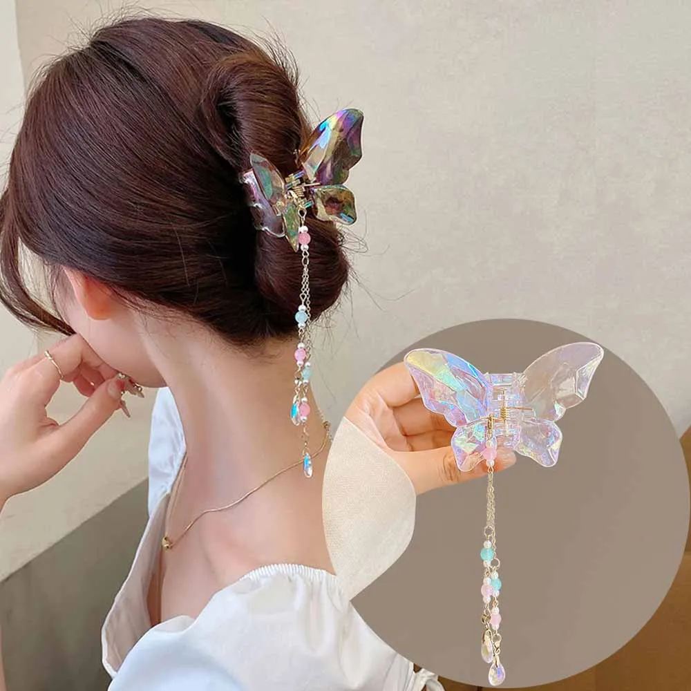 Top Trends: New Hair Claws Clear Crystal Butterfly Tassel Hair Claw Pendant Hair Crab Clips Fashion Hairpin Women Ponytail Hair Accessories Shoppable Styles