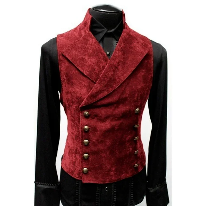 Top Trends: Mens Gothic Steampunk Velvet Vest Retro Medieval Victorian Waistcoat Men Stand Collar Double Breasted Stage Cosplay Prom Costume Shoppable Styles