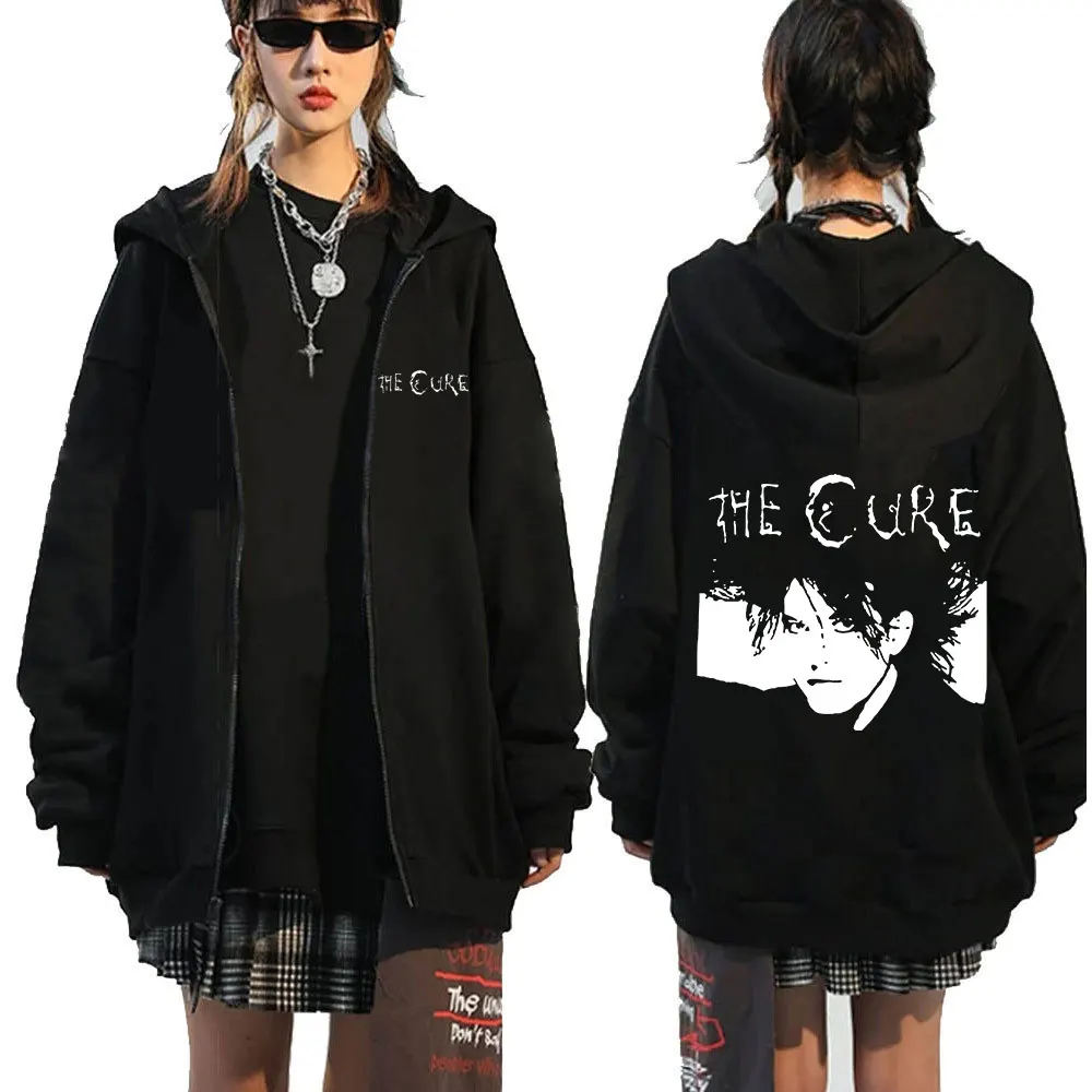 Top Trends: 1986 The Cure Robert Smith Zipper Hoodies Gothic Graphic Print Hoodie Sweatshirt Oversized Rock Band Hip Hop Men's Zip Up Jacket Shoppable Styles