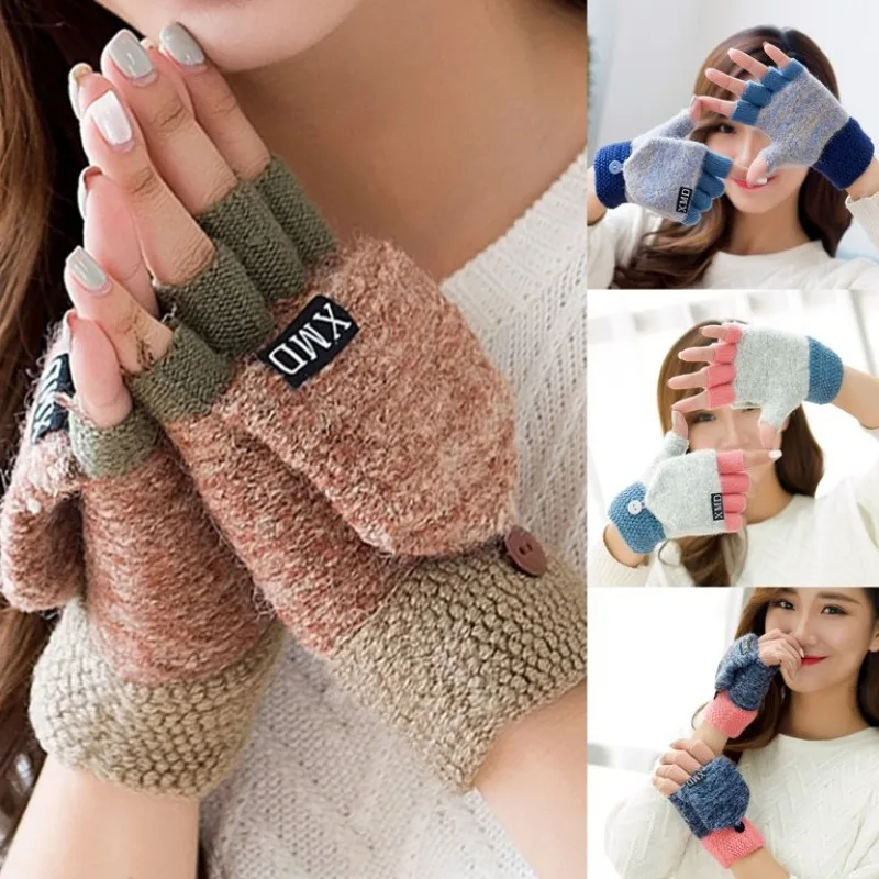 Top Trends: 2024 Winter Warm Thickening Wool Gloves Knitted Flip Fingerless Gloves Finger Thick Gloves Without Fingers Mittens Glove Women Shoppable Styles