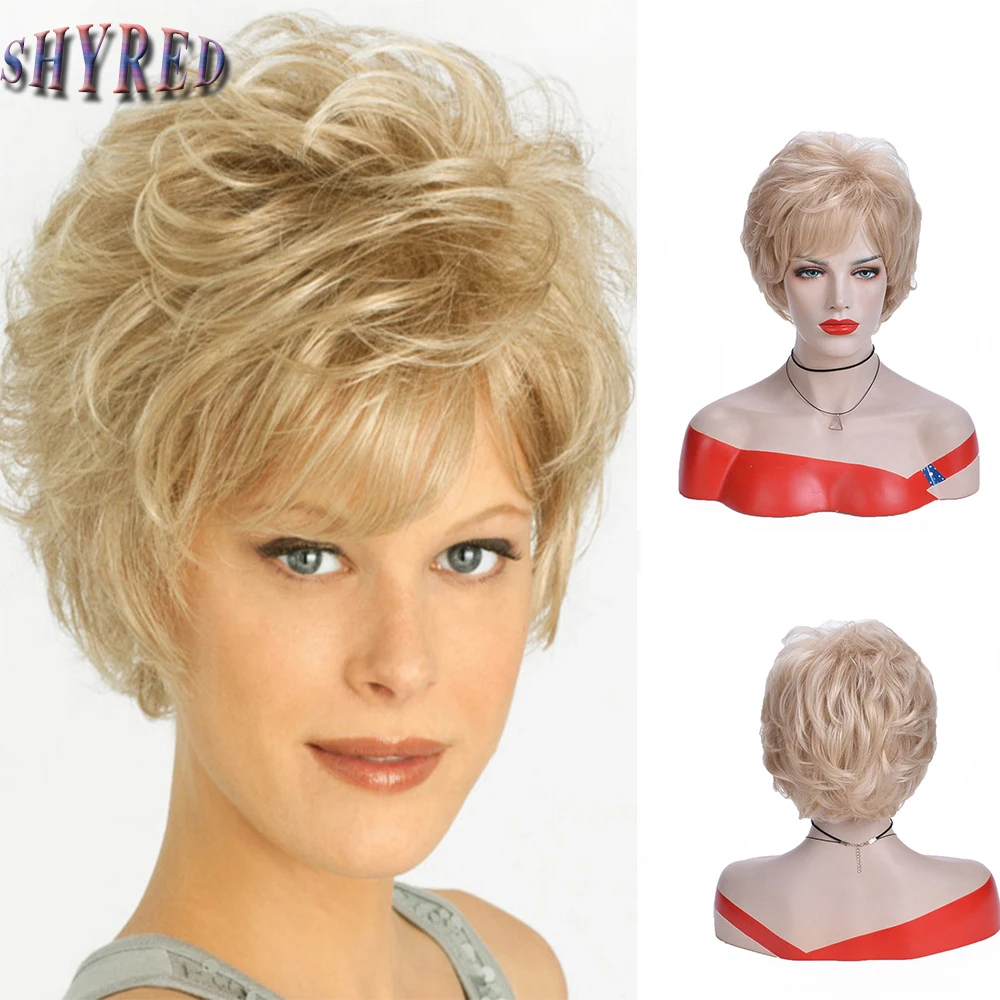 Top Trends: Ladies Short Blonde Curly Wig With Side Part Bangs Synthetic Wig For Women Daily Party Use Shoppable Styles