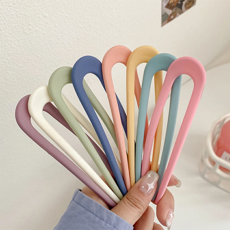 Top Trends: Fashion Candy Color Hair Sticks For Women Shell Hair Clip Pins Minimalist U Shape Girls Hairpins Hair Bun Maker Headwear Shoppable Styles