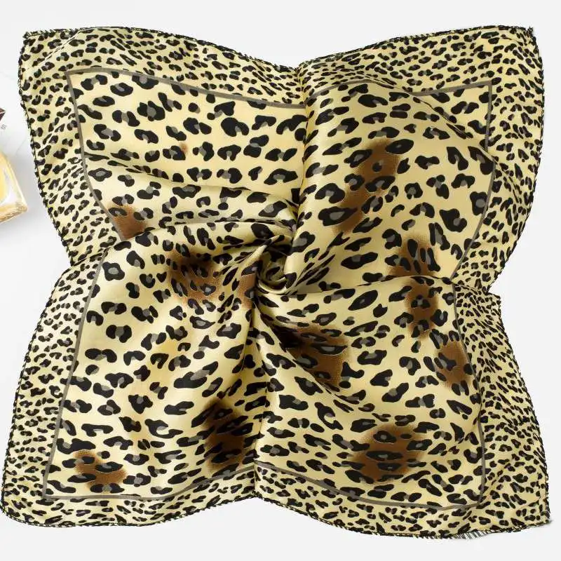 Top Trends: 50cm Silk Square Leopard Scarf Women Satin Neck Hair Tie Band Soft Neckerchife Hair Band Bag Hijab Female Foulard Shoppable Styles