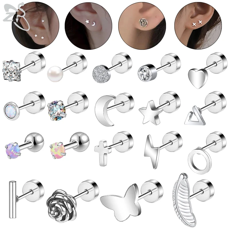 Top Trends: ZS 2pcs / lot 20G Star Heart Butterfly Stud Earring For Women Stainless Steel Crystal Earring Ear Cartilage Helix Tragus Piercing Shoppable Styles