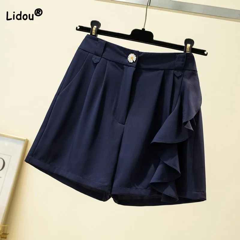 Top Trends: Loose Fashionable Ruffles Spliced Chiffon Shorts Women's Clothing Summer Female Korean All-match High Waist Solid Color Shorts Shoppable Styles