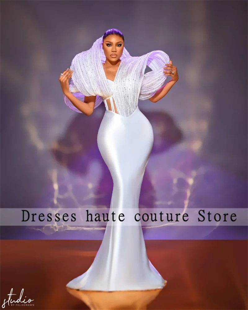 Top Trends: Aso Ebi White Evening Dresses African Women Formal Dresses For Women 2023 Tulle Ruched Off The Shoulder Elegant Dress Corset Shoppable Styles