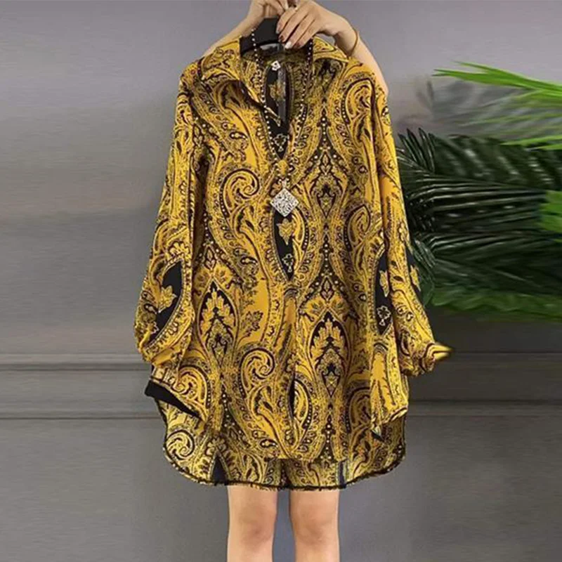 Top Trends: Spring Autumn Yellow Pattern Letter Long Sleeve Tunics Women Clothes Street Fashion Vintage Oversized Shirts Shoppable Styles