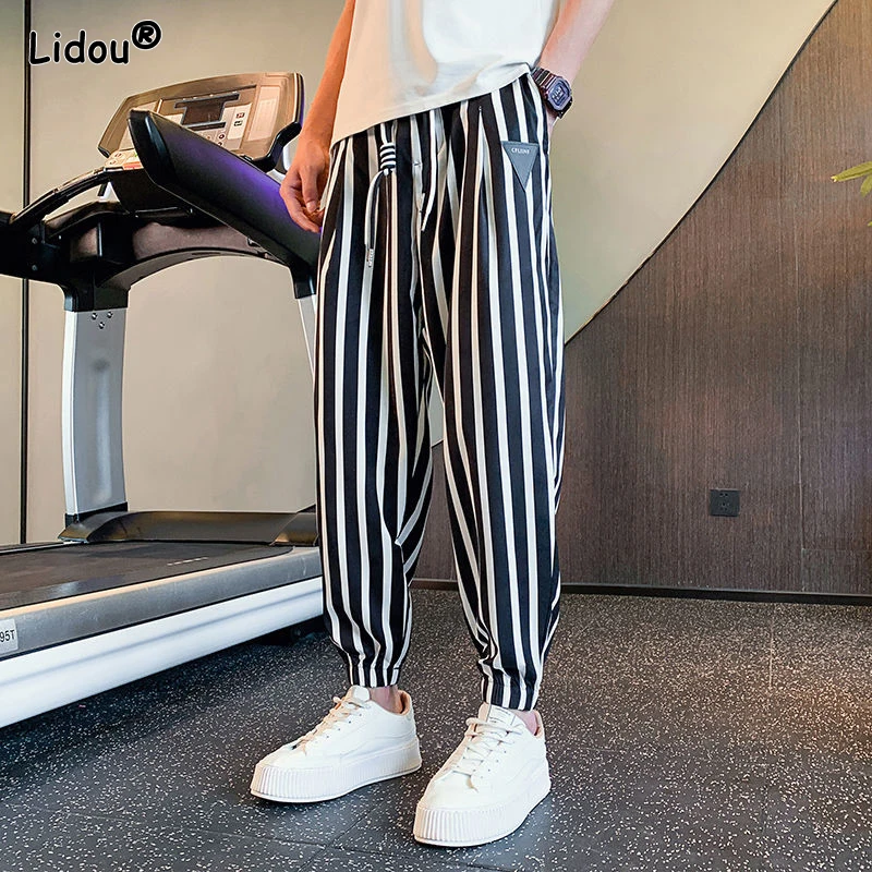 Top Trends: 2023 Men's Clothing Fashion Loose Elastic Waist Simplicity Handsome Printing Striped Spring Summer Thin Comfortable Casual Pants Shoppable Styles