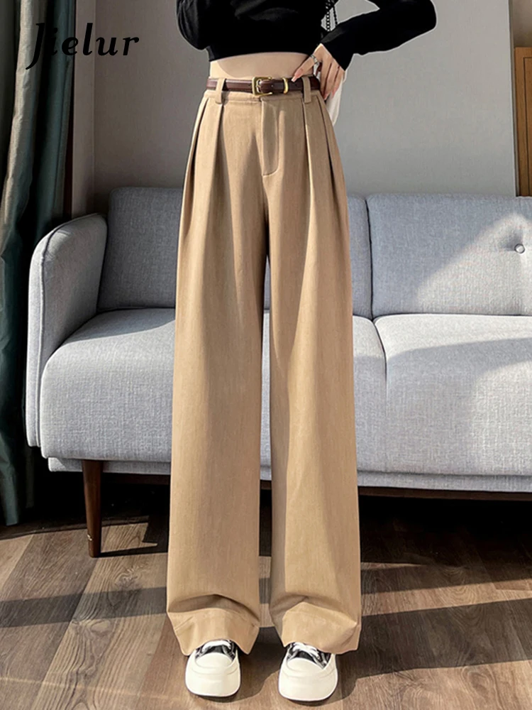 Top Trends: Jielur Loose Pure Color Casual Women's Pants High Waist Straight Belt Fashion Female Streetwear Chic Khaki Black Wide Leg Pants Shoppable Styles