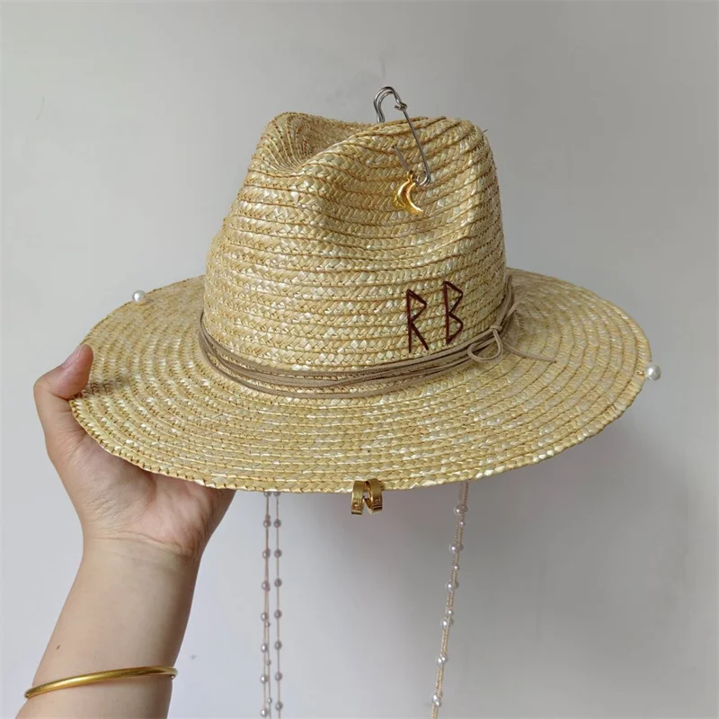 Top Trends: Punk Chain Straw Hat Pearl Chain DIY Jazz Cap Sun Hat New Korean Letter Hat Beach Hat Men's And Women's Punk Hat Candy Color Sun Shoppable Styles