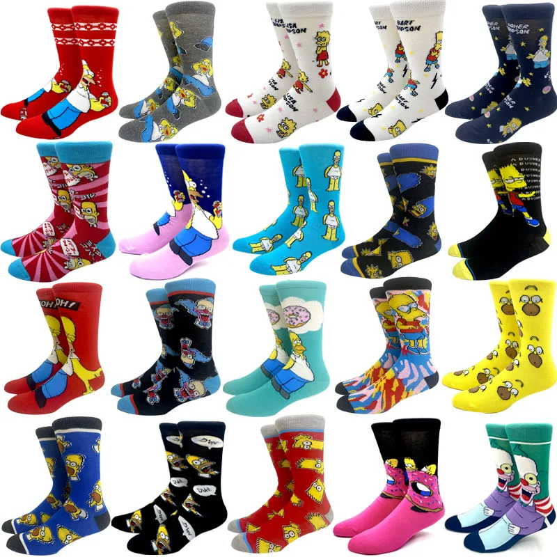 Top Trends: New 1 Pair The Simpsons Harajuku Women Men Socks Cartoon Personality Skateboard Socks Anime Middle Tube Cotton Unisex Socks Shoppable Styles