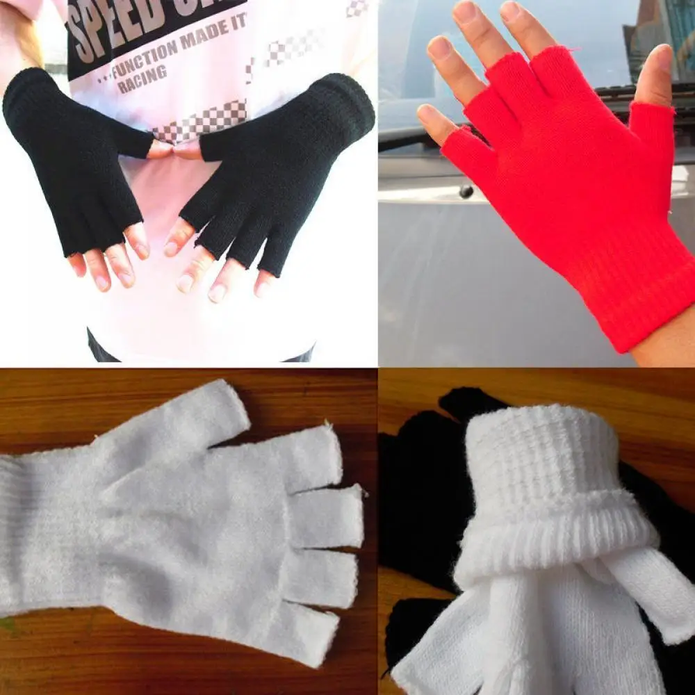 Top Trends: Ladies Winter Fingerless Gloves Mittens Solid Color Women Half Fingers Warm KnitMagic Gloves Mittens Men Unisex Black White Shoppable Styles - Image 4