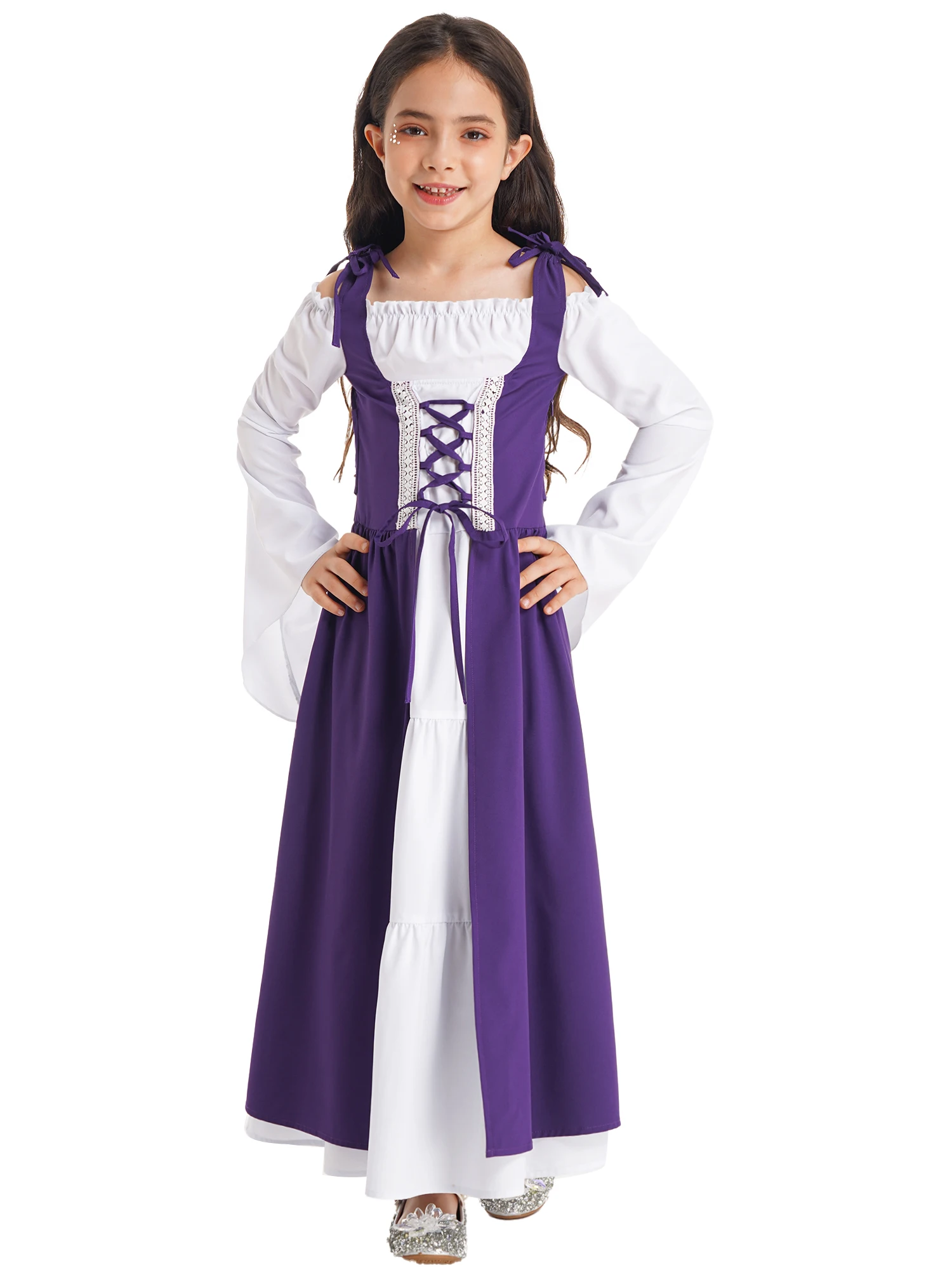 Top Trends: Kids Girls Renaissance Medieval Costume Irish Victorian Vintage Halloween Cosplay Long Flare Sleeve Over Dress Retro Fancy Dress Shoppable Styles