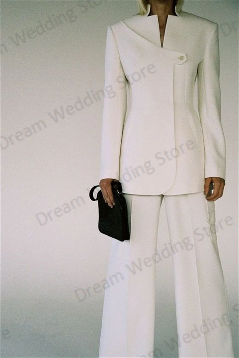 Top Trends: White Women Suit 2 Pieces Blazer+ Wide Leg Pants Formal Wedding Tuxedos Fashion One Button Jacket Custom Made Party Prom Dress Shoppable Styles