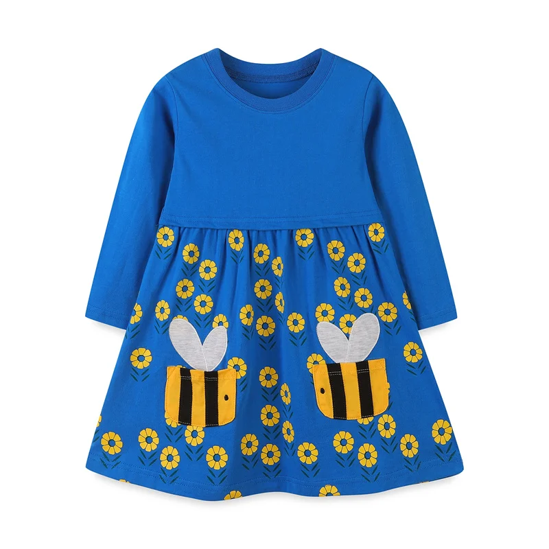 Top Trends: Jumping Meters 2-7T Bee Embroidery Girls Dresses Floral Children&#039;s Clothing Long Sleeve Birthday Party Kids Frocks Costume Shoppable Styles