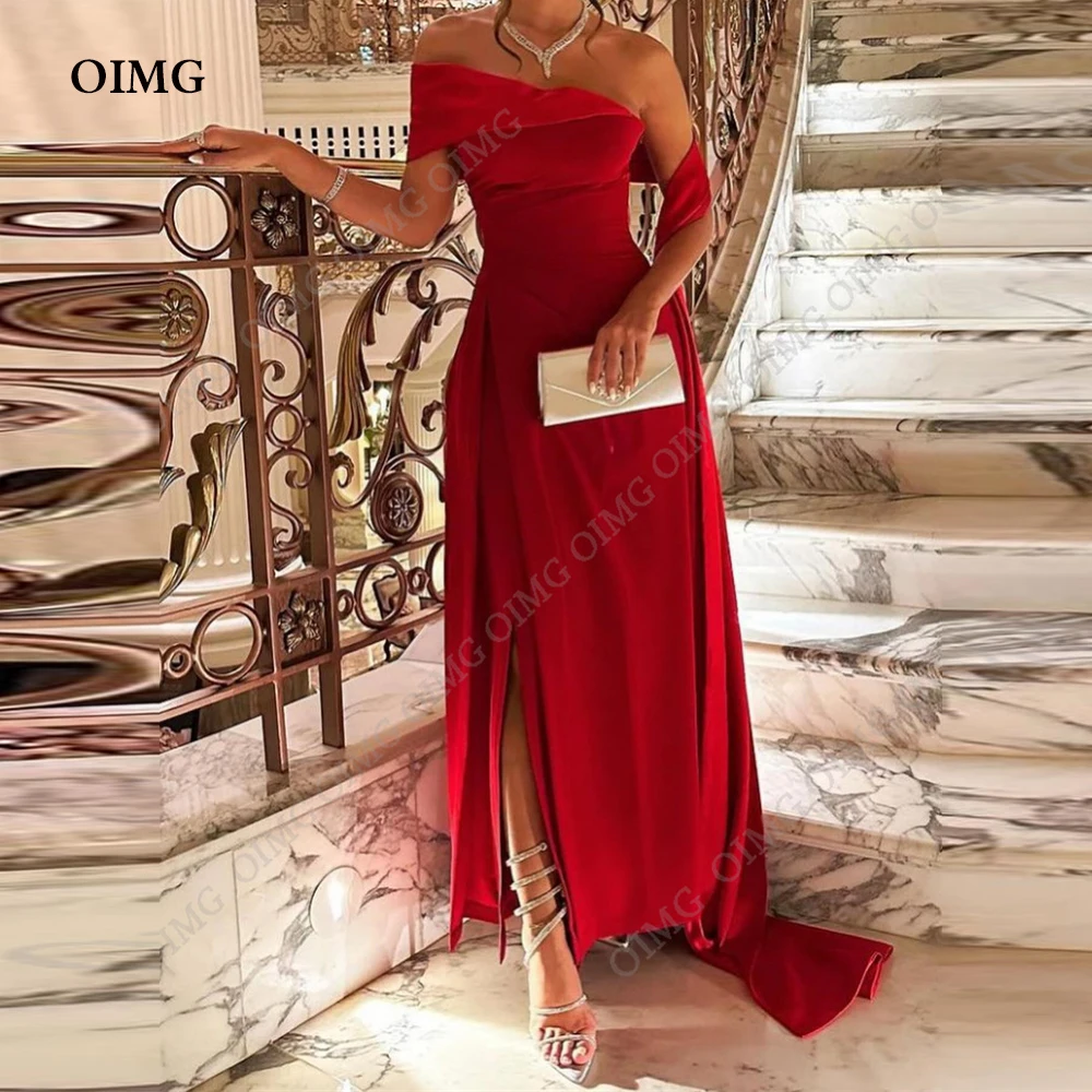 Top Trends: OIMG Red One Shoulder Beach Prom Dresses Side Slit Split Arabic Women Party Dress Custom Formal Occasion Evening Gowns Shoppable Styles