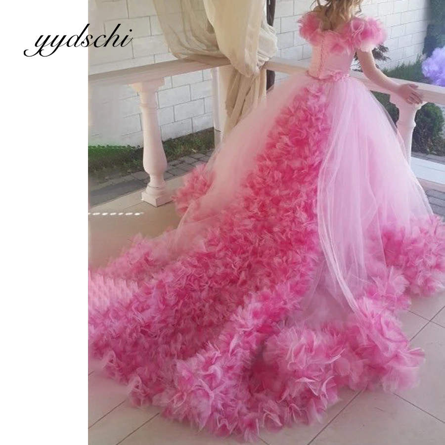 Top Trends: Fluffy Flower Girl Dress Kids Princess Lace Floor Length Wedding Sweetheart Tulle Beach Petal Sleeve Court Train Prom Dresses Shoppable Styles