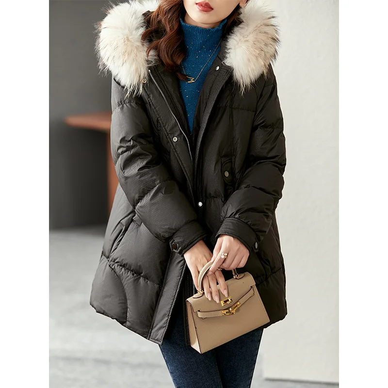 Top Trends: Vimly Very Warm Big Fur Collar Down Jacket Women Thick White Duck Down 90% Loose Hooded Coat Female Overcoat Clothing 50327 Shoppable Styles