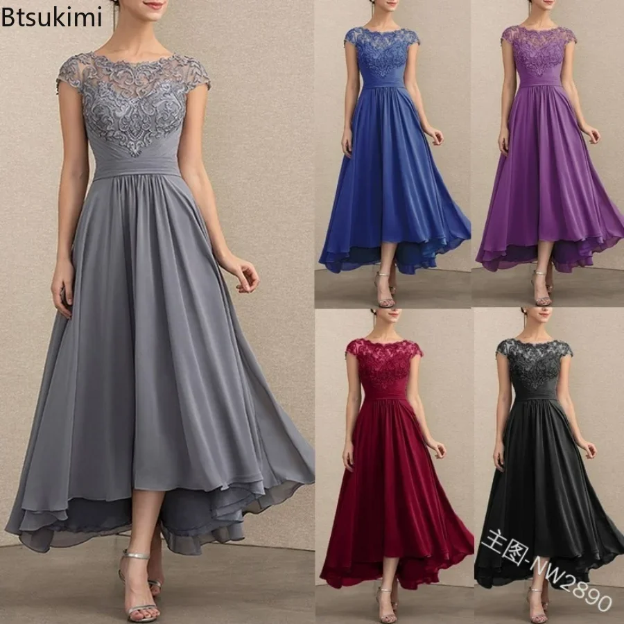 Top Trends: 2024 Women's Elegant Evening Dresses O-Neck Sleeveless A-LINE Lace Chiffon Long Dresses Simple Prom High Waist Dress Female Robe Shoppable Styles