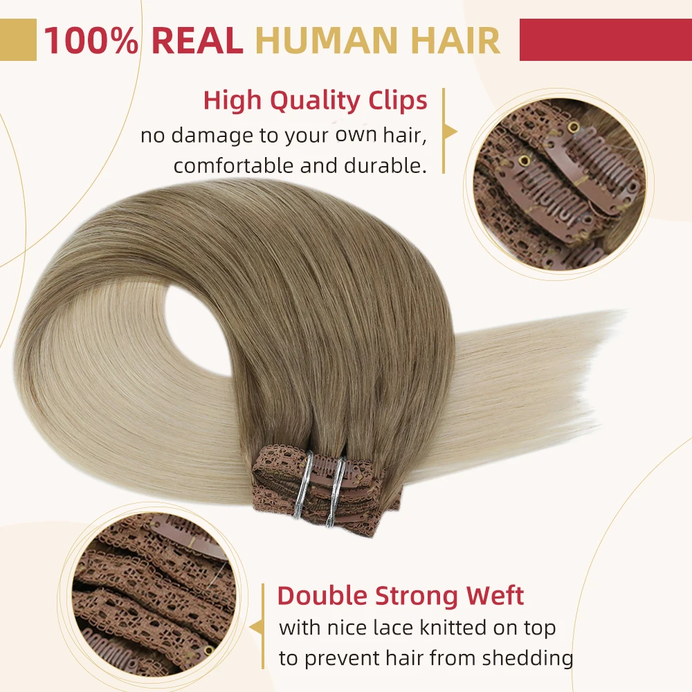 Top Trends: Moresoo Clip In Hair Extensions 100% Real Remy Human Hair Brazilian Silky Straight Hair Extension Balayage Blonde Hair Extension Shoppable Styles - Image 3