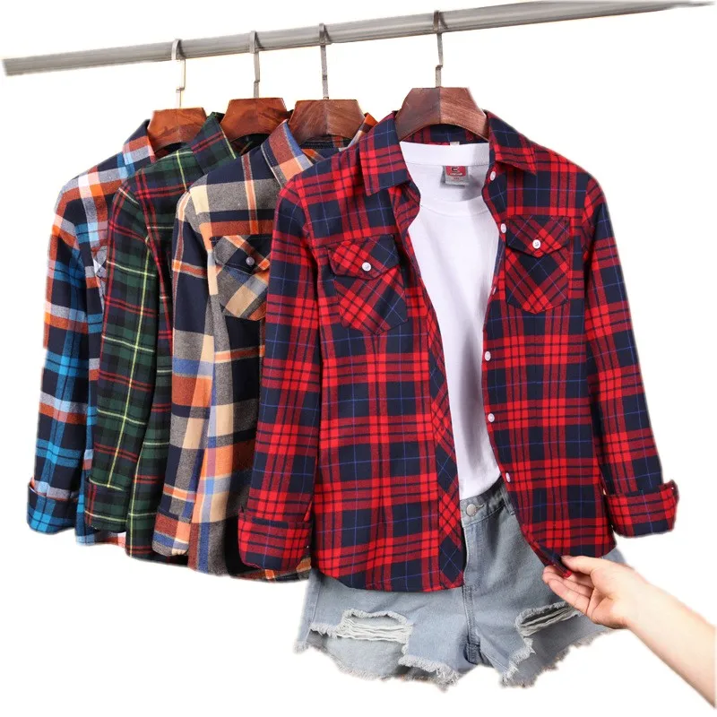 Top Trends: New Women's Plaid Shirts M-5XL Female Cotton Blouse Long Sleeve Checkered Shirt Slim Turn-down Collar Blouses Women Shirts Shoppable Styles