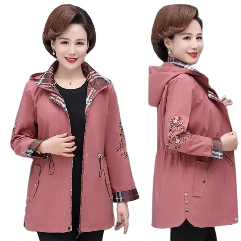 Top Trends: Mother's Windbreaker 2023 Spring Autumn New Fashion Wide Lady Coat Thin Noble Middle-Aged Elderly Women Spring Top Foreign Style Shoppable Styles