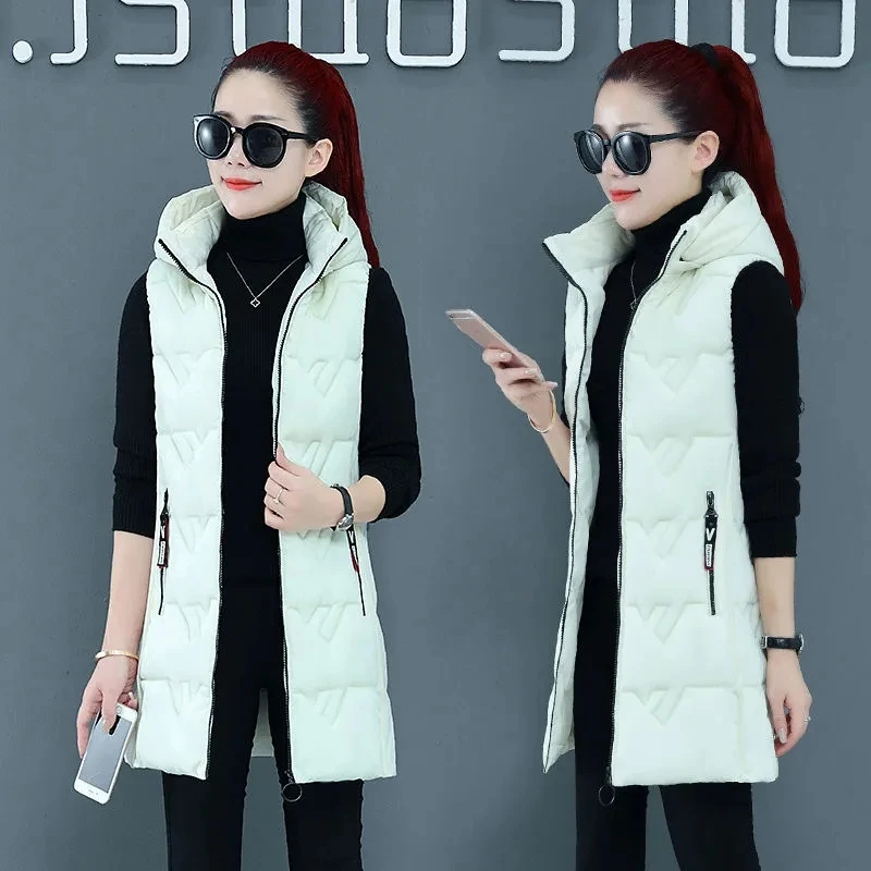 Top Trends: 2023New Down Cotton Vest Female Mid-Length Female Student Jacket Down Cotton Vest Ladies Casual Waistcoat With Hooded Black L10 Shoppable Styles