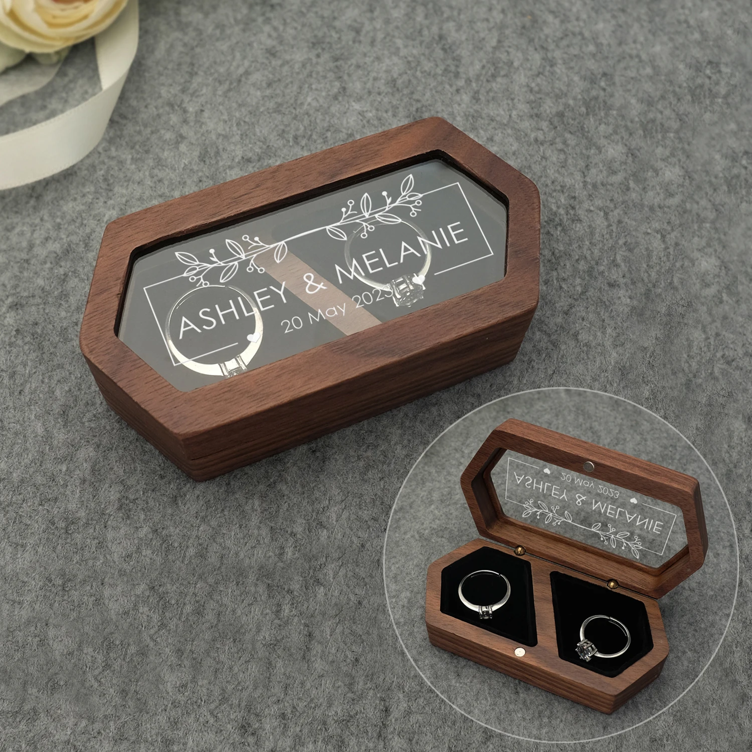 Top Trends: Personalized Wedding Ring Box Travel Case Walnut Wood Engagement Ring Box Earring Stud Holder For Ceremony Wedding Proposal Box Shoppable Styles