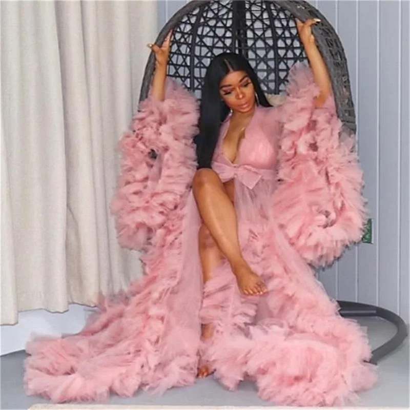 Top Trends: Ruffles Tulle Maternity Dress Robes For Photo Shoot Pregnacy Evening Prom Gowns Long Sleeve Photography Babyshower Custom Made Shoppable Styles