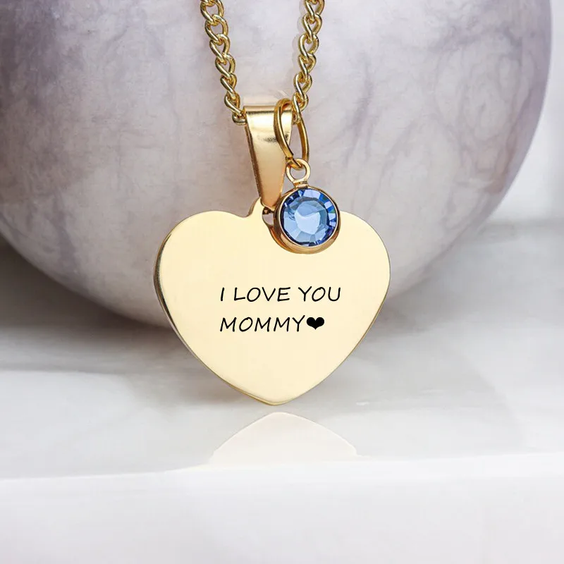 Top Trends: Engraved Love Heart Necklace With Birth Stone Custom Text Birthday Rhinestone Pendant Stainless Steel Jewellery Gift For Women Shoppable Styles