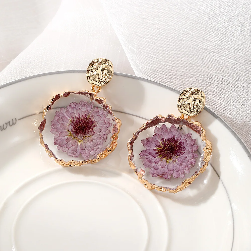 Top Trends: Handmaking Epoxy Resin Earrings With Flower Inside Unique Dried Flower Earrings Elegant Irregular Round Earrings Wholesale 2024 Shoppable Styles