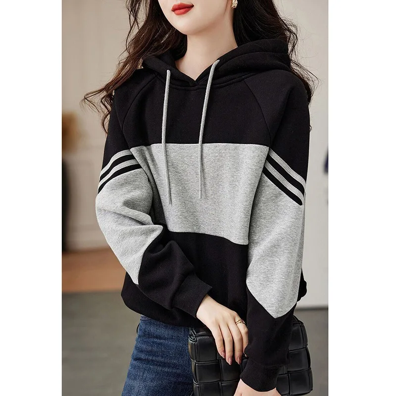 Top Trends: Fashion Hooded Spliced Loose Korean Hoodies Female Clothing 2023 Autumn New Oversized Casual Tops All-match Commute Sweatshirts Shoppable Styles - Image 5