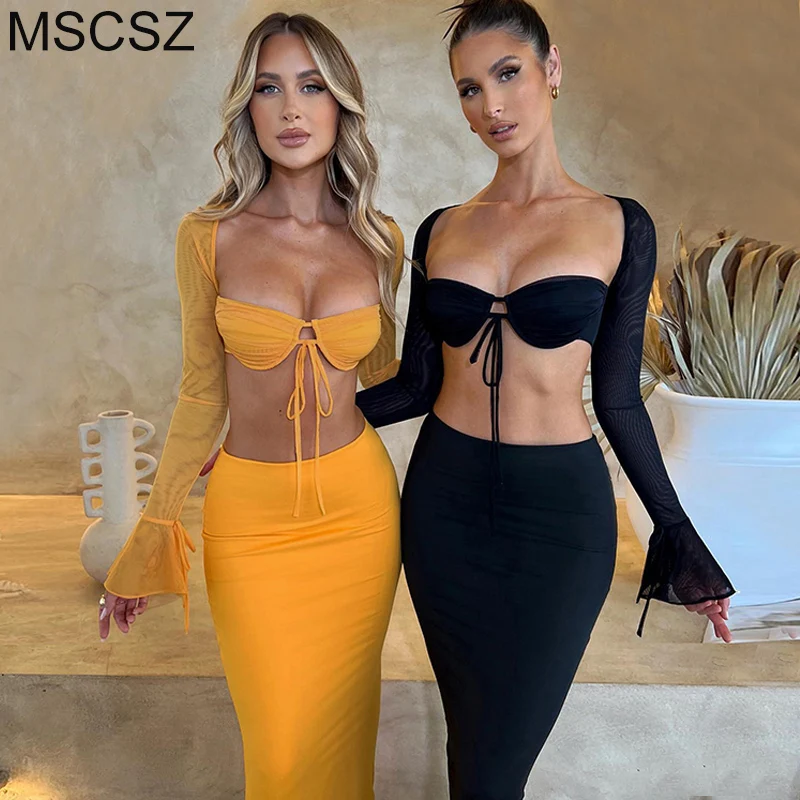 Top Trends: Elegant 2 Piece Sets Women Outfit Long Sleeve Crop Top And Maxi Skirt Sets Party Festival Night Club Outfits Co Ord Sets Shoppable Styles