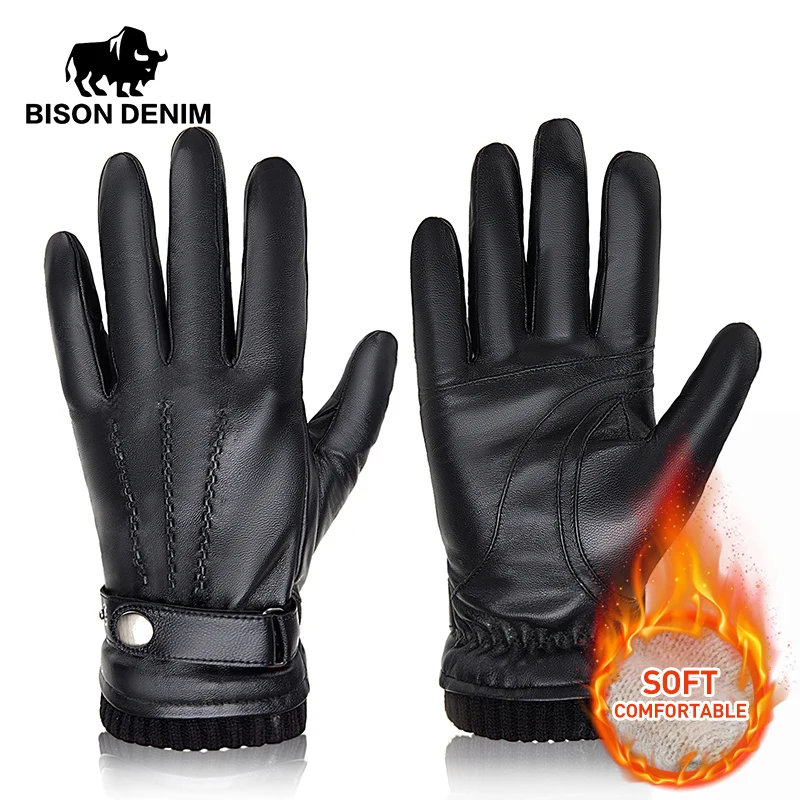 Top Trends: 2023 BISON DENIM Men&#039;s Sheepskin Gloves Fashion Cashmere Lined Touchscreen Full Finger Mittens Winter Warm Riding Driving Gloves Shoppable Styles