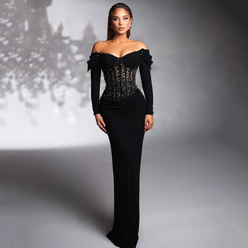 Top Trends: Thinyfull Sexy Mermaid Prom Dresses Black Long Sleeve Crystal Evening Party Dress Formal Night Cocktail Prom Gowns Custom Size Shoppable Styles