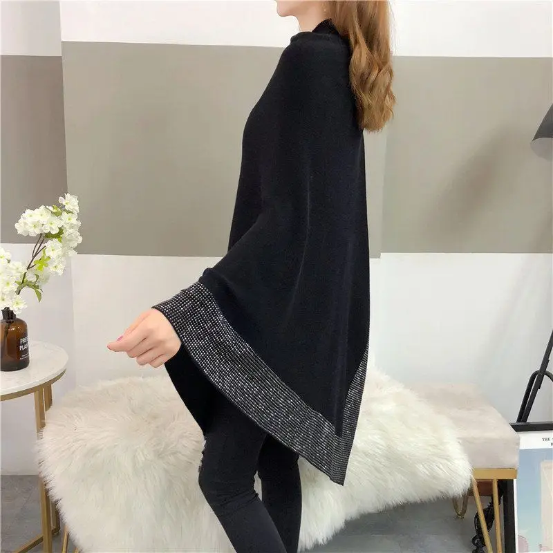 Top Trends: Sweater Pullover Cloak Cape Bat Knitwear Diamond Inlaid Little Fragrant Sweater Irregular Coat Elegant Temperament Top Shoppable Styles - Image 3