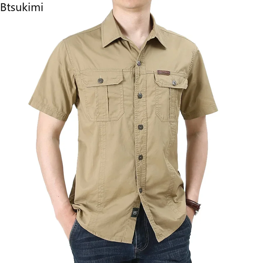 Top Trends: 2024 Summer Men Oversized Shirts Casual Loose Breathable Fashion Cotton Shirts Male Work Cargo Shirts Blouses Men Clothing 5XL Shoppable Styles - Image 3