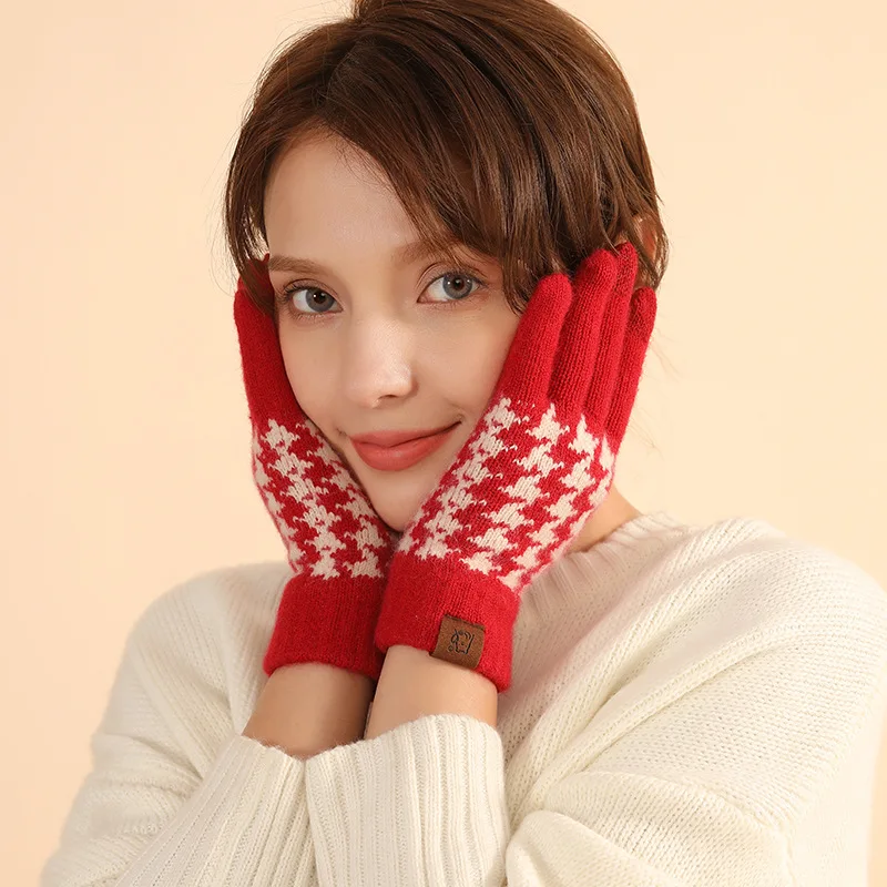 Top Trends: New Year Red Knitted Gloves With Touch Screen Winter Hand Warmer Elastic Print Woolen Glove Women Outdoor Cycling Velvet Mittens Shoppable Styles - Image 4